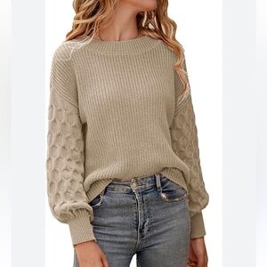 PRETTY GARDEN Chunky Knit Textured Balloon Sleeve Sweater Size Large